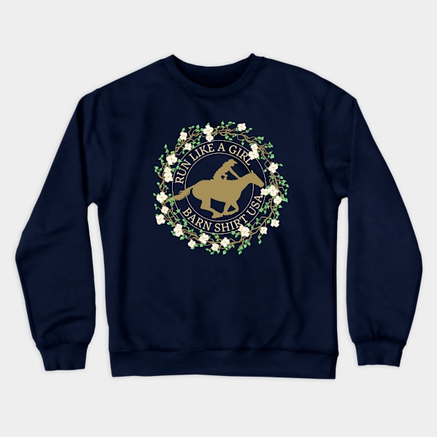 Run Like A Girl Dogwood Wreath Crewneck Sweatshirt by Barn Shirt USA